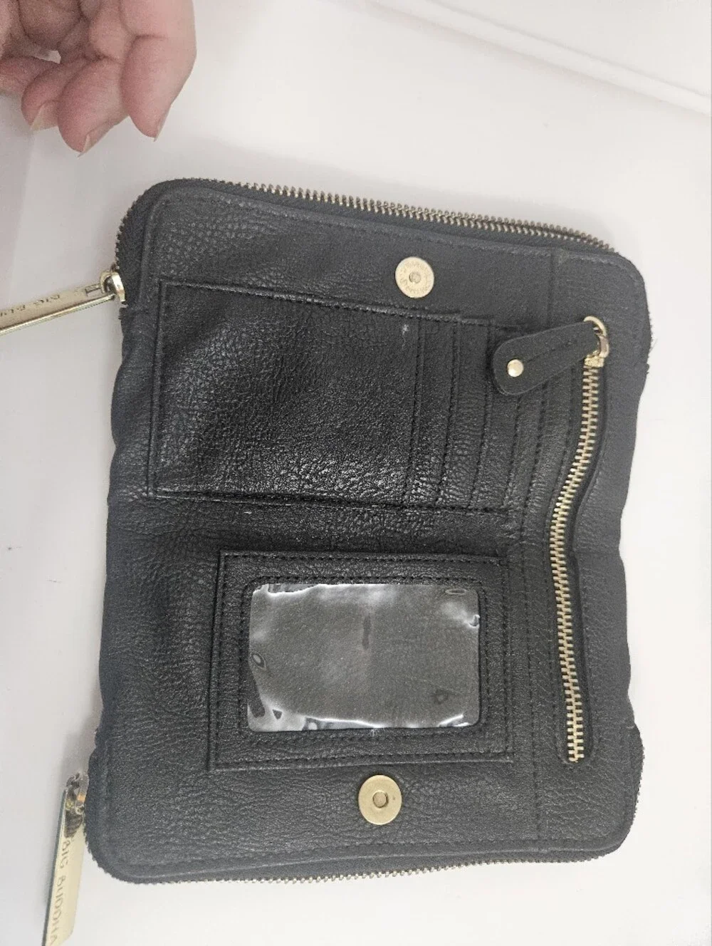 Big Buddha Pebbled Faux Leather Black With Gold Hardware 7.5x4 Wallet